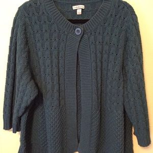 Croft & Barrow Open Front Cabled Cardigan-Teal